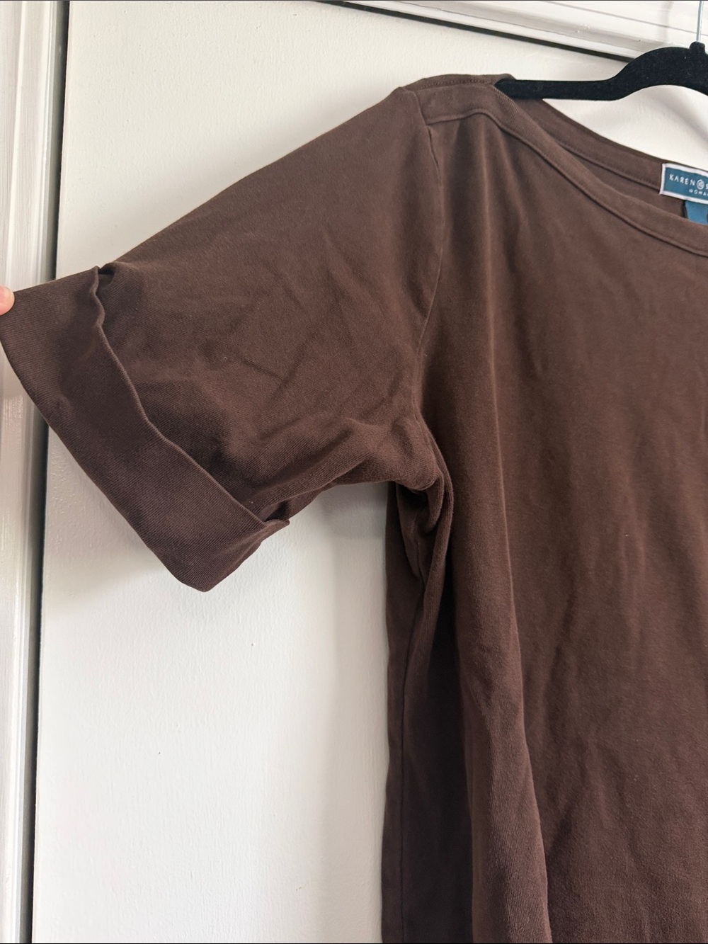 Karen Scott Chocolate Brown Long Sleeve Boatneck Top - Picture 3 of 5